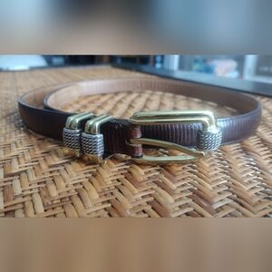 Brighton Dark Brown Leather Belt with Gold Buckle and Silver Accents